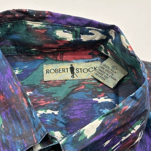 Robert Stock Shirt Men’s Large 100% Silk Vintage 90s Abstract Short Sleeve - Picture 6 of 8